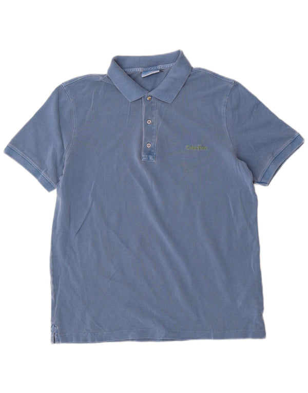 Polo da uomo Calvin Klein in cotone blu medio
