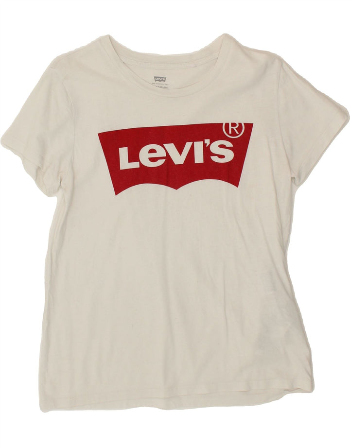 LEVI'S Womens Graphic T-Shirt Top UK 10 Small White Vintage Levi's and Second-Hand Levi's from Messina Hembry 