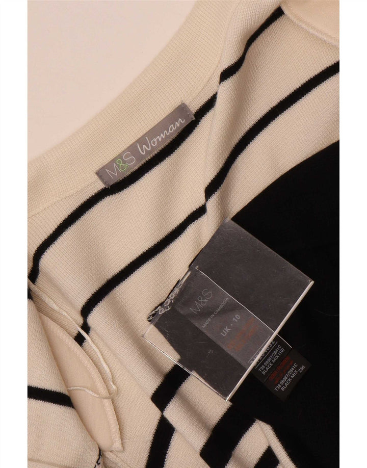 Maglione cardigan aperto da donna Marks & Spencer UK 10 piccolo a righe nere