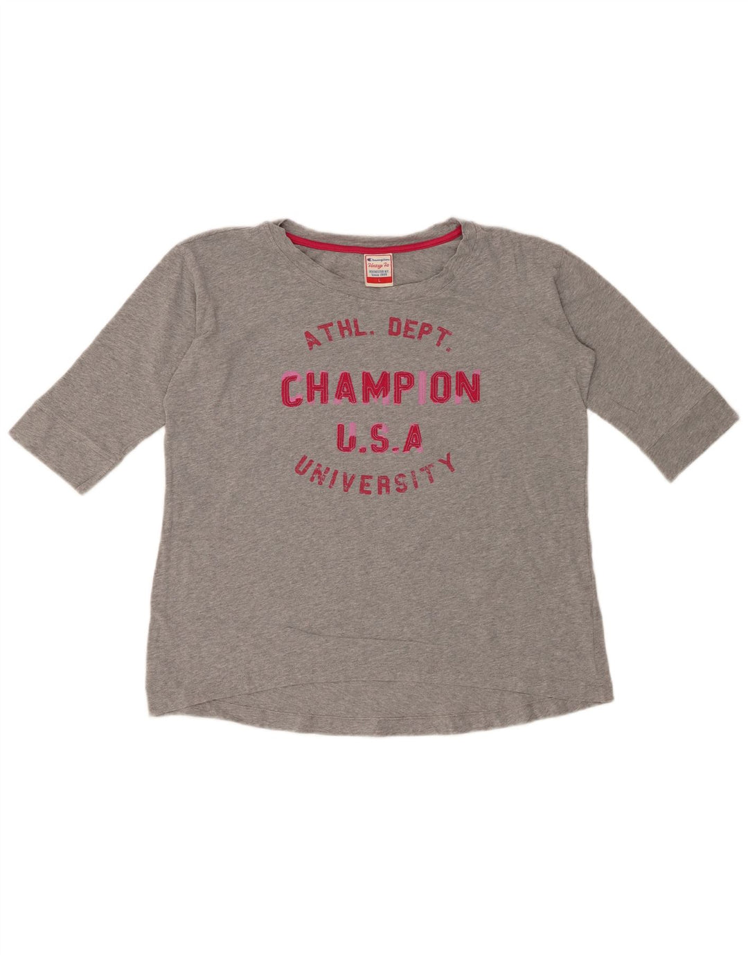 CHAMPION Top da donna con grafica Heritage Fit manica 3/4 UK 16 Large Grigio