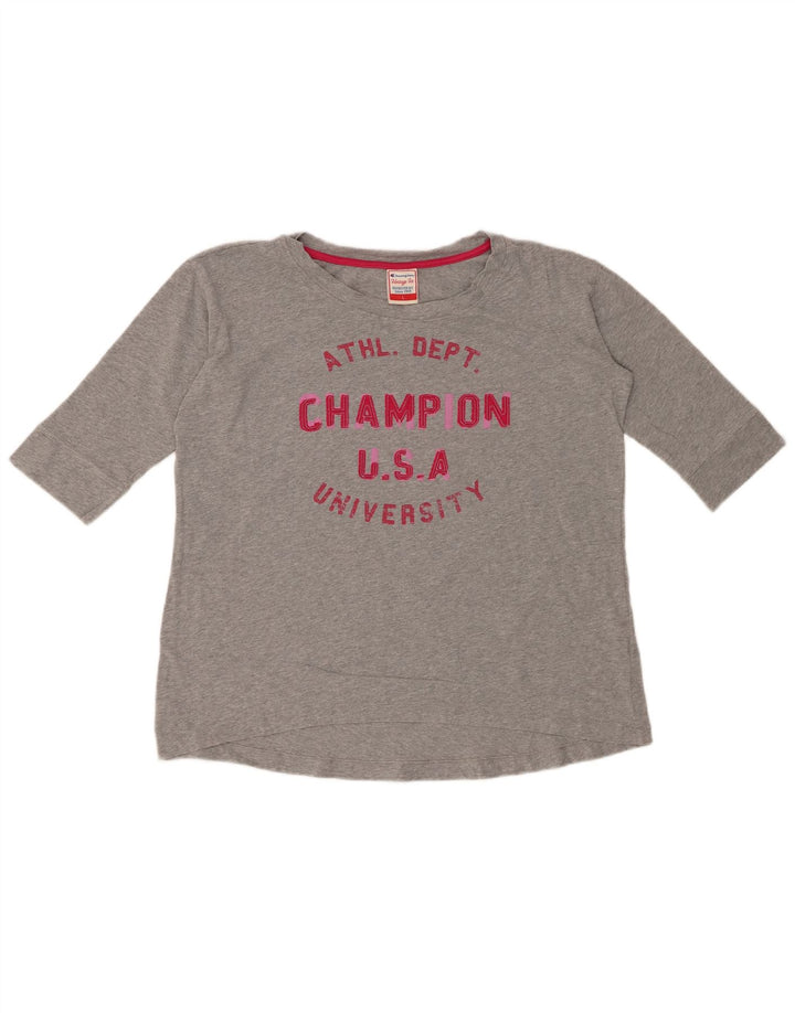 CHAMPION Top da donna con grafica Heritage Fit manica 3/4 UK 16 Large Grigio
