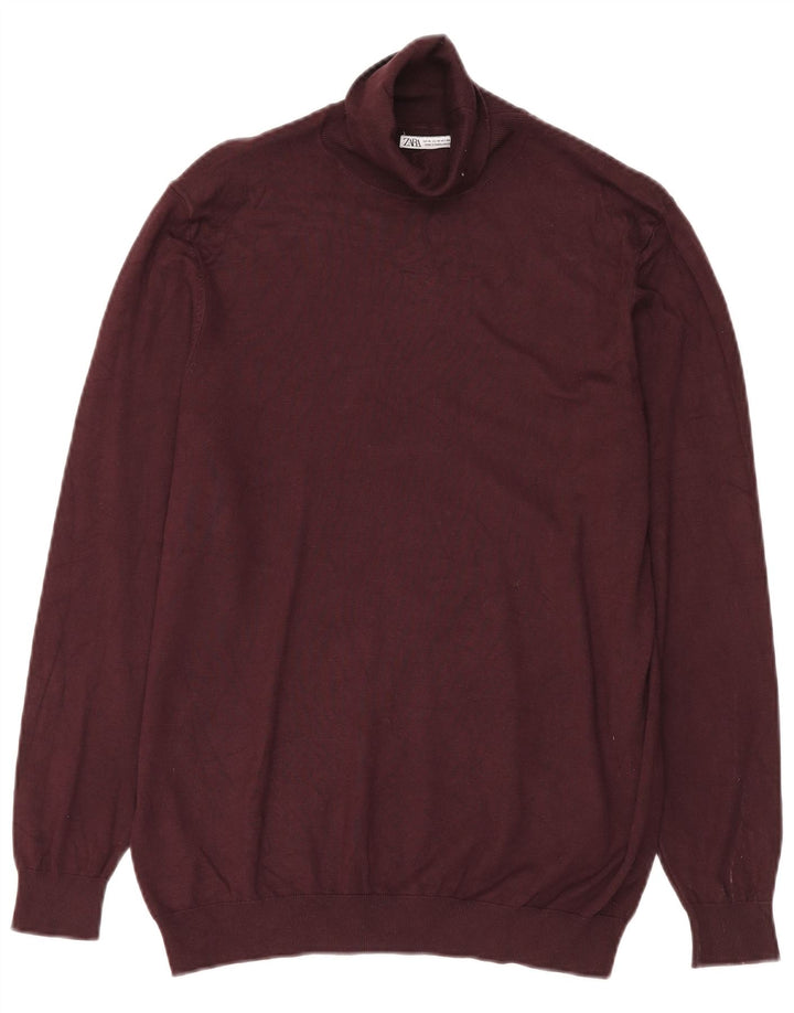 Maglione Zara da uomo a collo alto in viscosa bordeaux medio