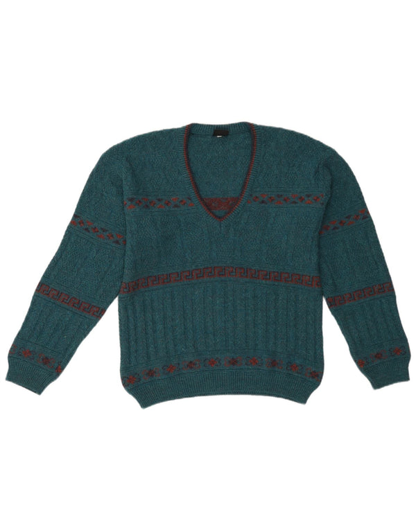 Maglione vintage da uomo con scollo a V IT 46 Piccolo acrilico geometrico verde