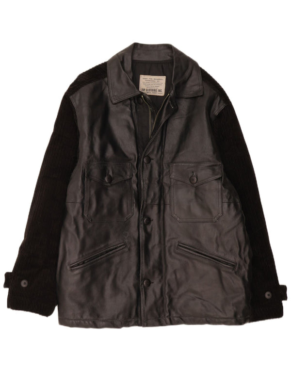 Giacca vintage in pelle da uomo in velluto a coste UK 38 in pelle nera media