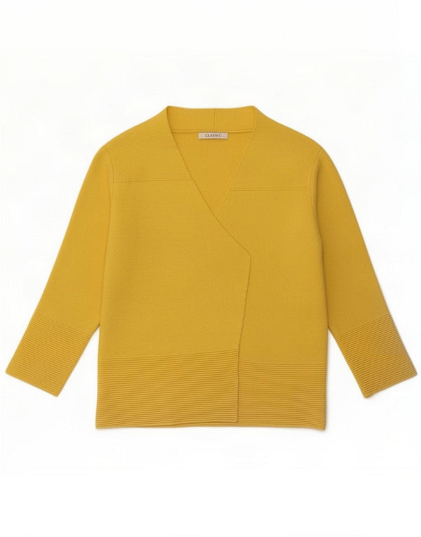 Marks & Spencer Maglione cardigan aperto con maniche a 3/4 da donna UK 10 Small Giallo