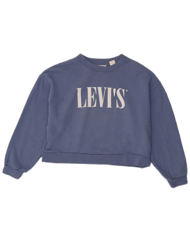 Levi's Donna Felpa Corta con Grafica Oversize Maglione UK 6 XS Cotone Blu