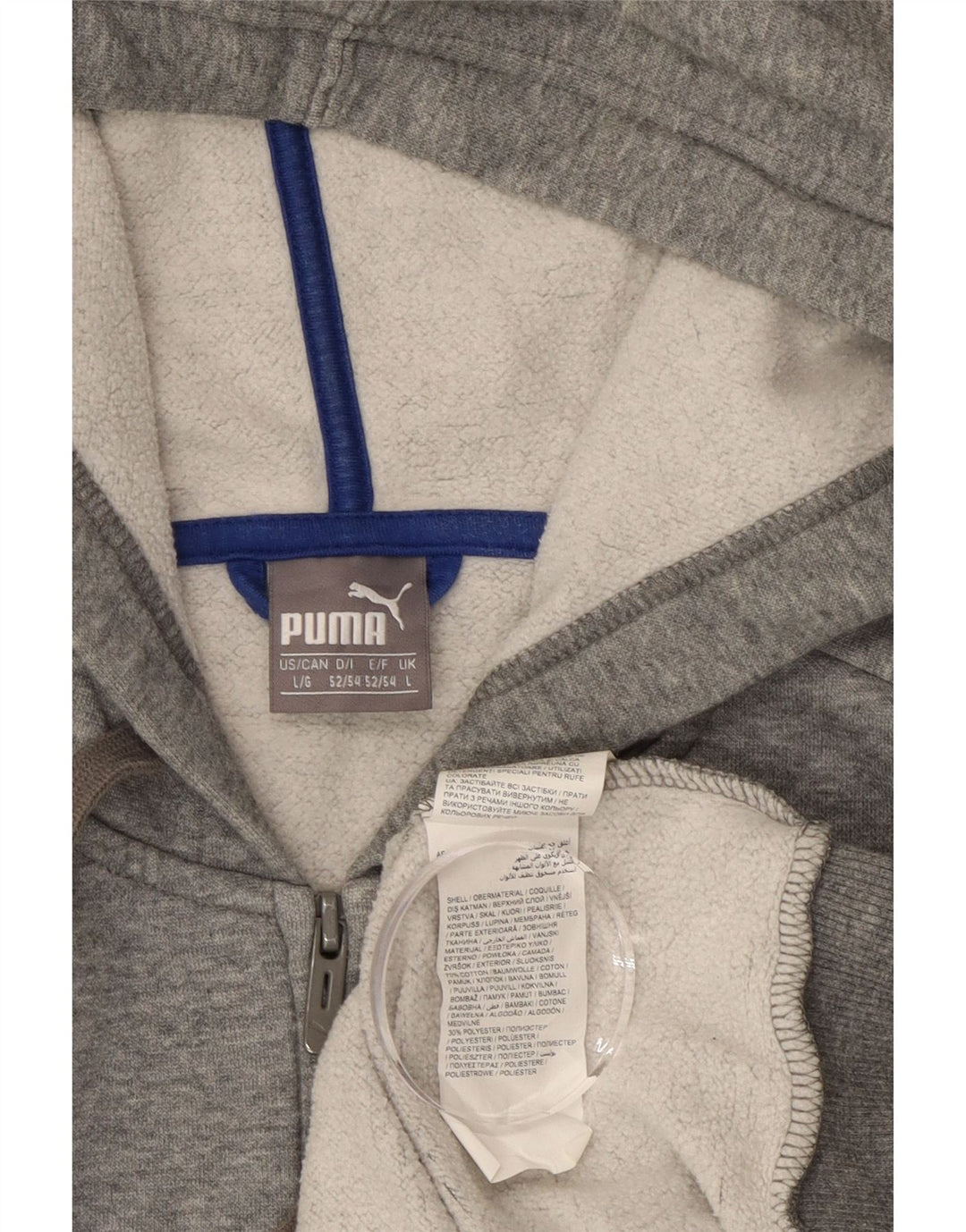 Felpa con cappuccio e zip grafica PUMA da uomo, grande, in cotone grigio