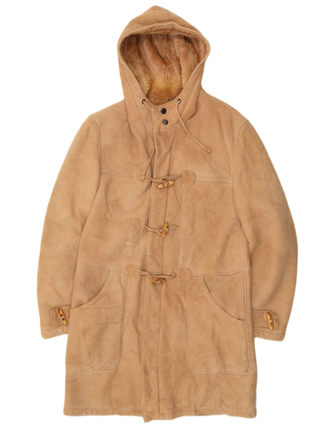 Montgomery da uomo vintage in shearling con cappuccio UK 36 piccolo beige