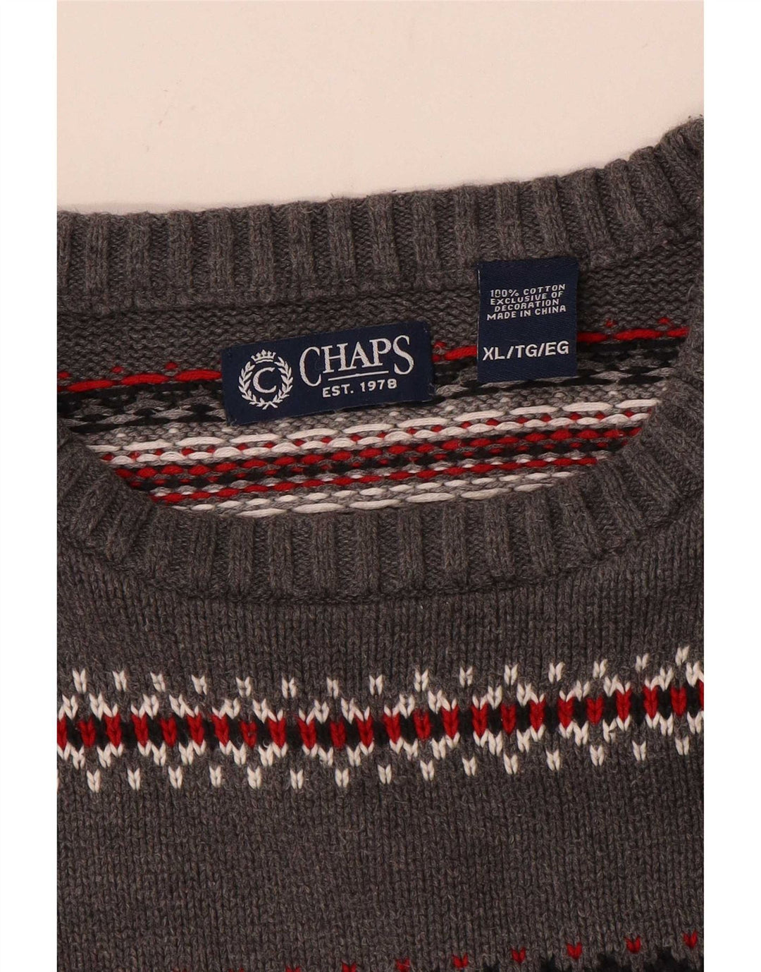Maglione maglione girocollo da uomo Chaps XL in cotone a righe grigie