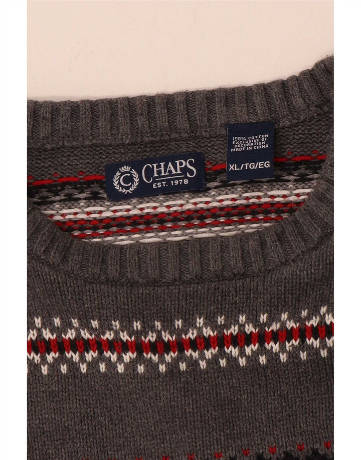 Maglione maglione girocollo da uomo Chaps XL in cotone a righe grigie
