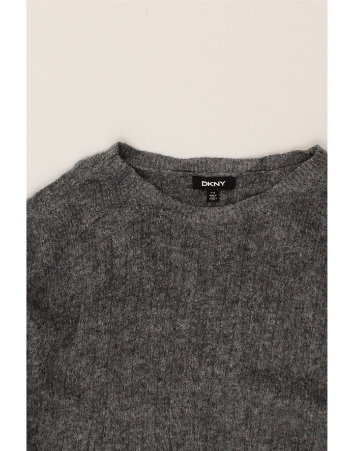 DKNY Womens Oversized Boat Neck Jumper Sweater UK 14 Medium Grey Polyester Vintage Dkny and Second-Hand Dkny from Messina Hembry 
