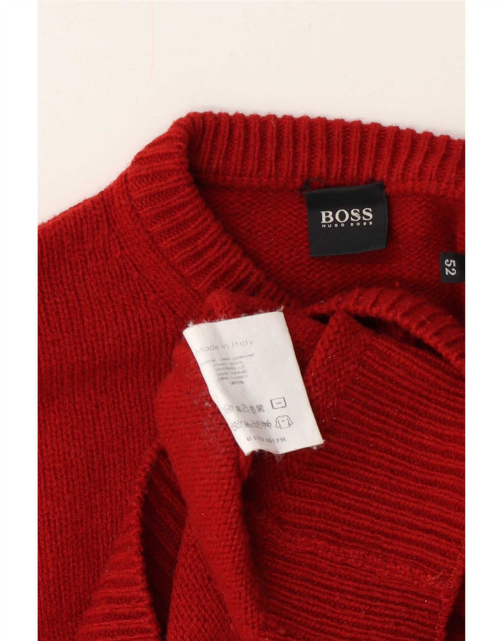 Maglione maglione girocollo da uomo Hugo Boss EU 52 grande lana rossa