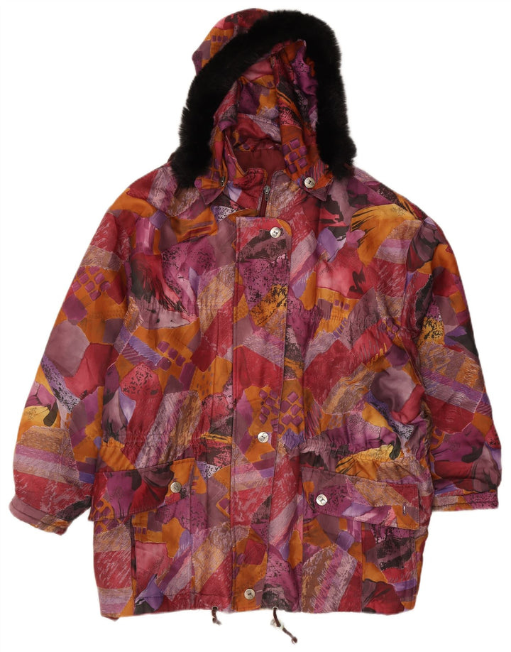 VINTAGE Womens Abstract Pattern Windbreaker Coat UK 20 2XL Multicoloured