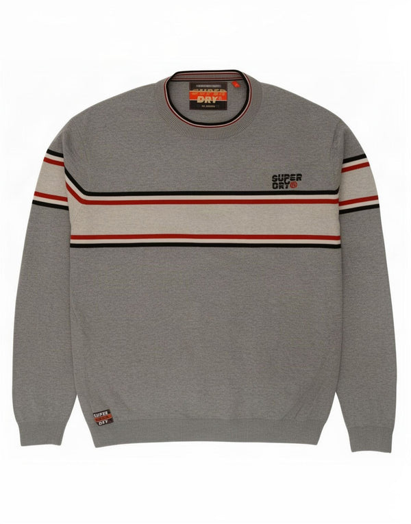 Maglione maglione girocollo da uomo Superdry XL in cotone color block grigio