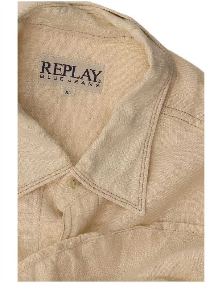 Camicia a maniche corte da uomo Replay XL Beige