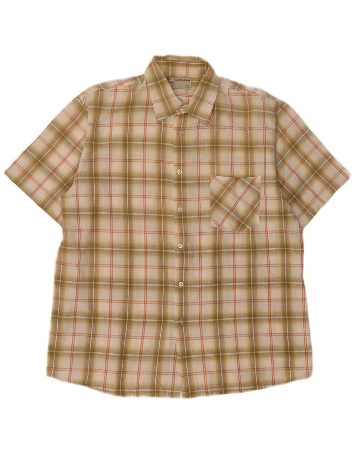 Camicia vintage a maniche corte da uomo 2XL a quadri beige