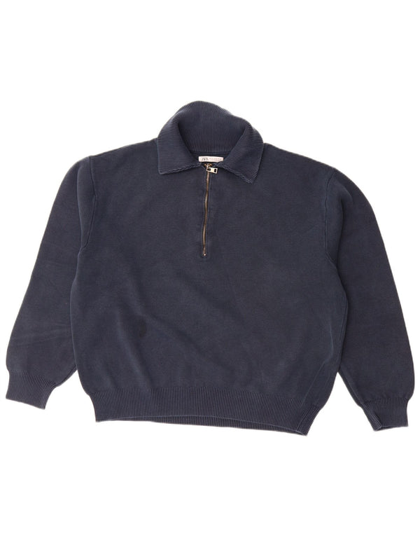 Maglione Zara da uomo, vestibilità ampia, con collo alto, cotone medio blu navy