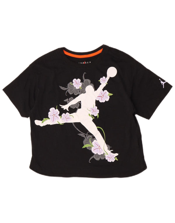 T-shirt grafica per ragazze Jordan Top 13-14 anni XL in cotone floreale nero