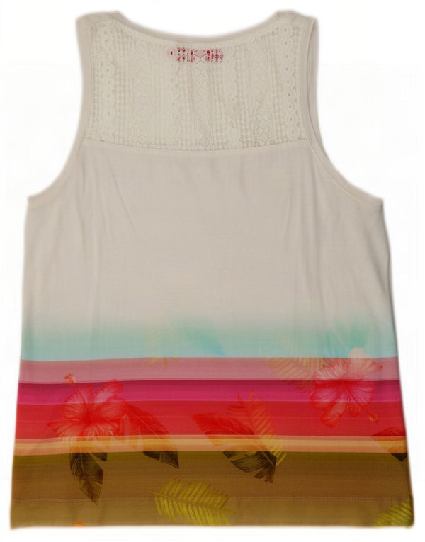 Desigual Womens Graphic Vest Top UK 16 Large White Floral Viscosa