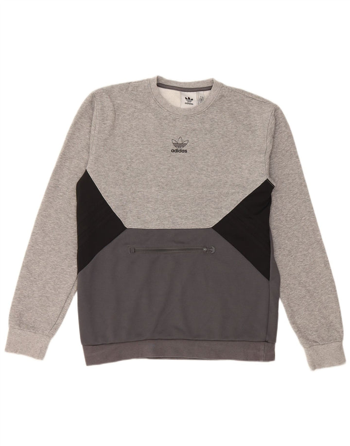 Felpa da uomo ADIDAS Maglione piccolo in cotone color block grigio