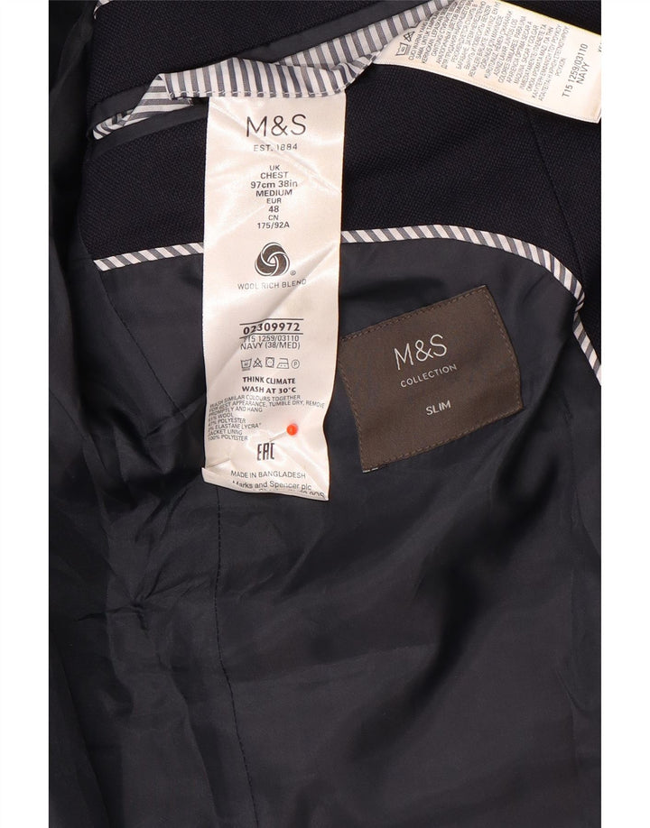 Giacca blazer slim fit a 2 bottoni Marks & Spencer da uomo UK 38 medio blu navy