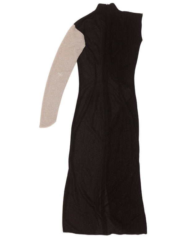 Abito maxi monospalla da donna vintage UK 10 piccolo color block nero