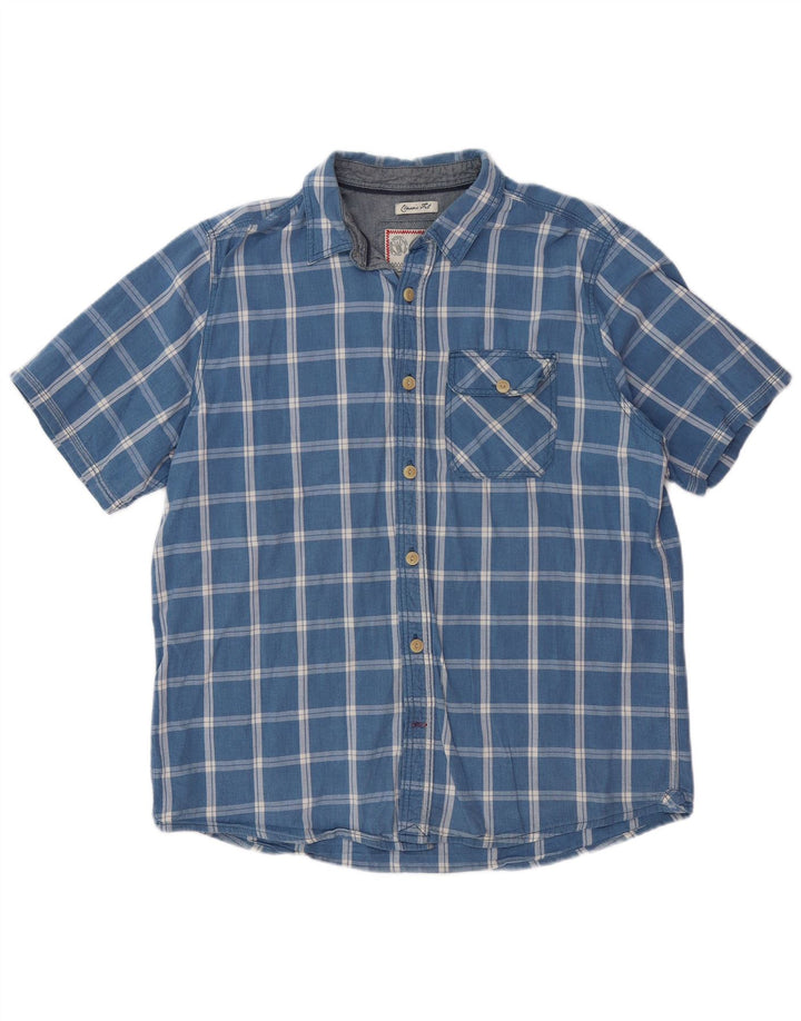 FAT FACE Camicia da uomo a maniche corte vestibilità classica a quadri blu grandi