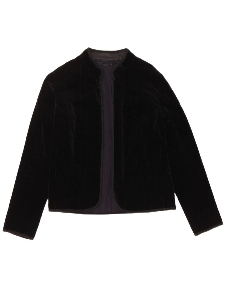 Giacca blazer in velluto aperto da donna VINTAGE UK 12 medio nero