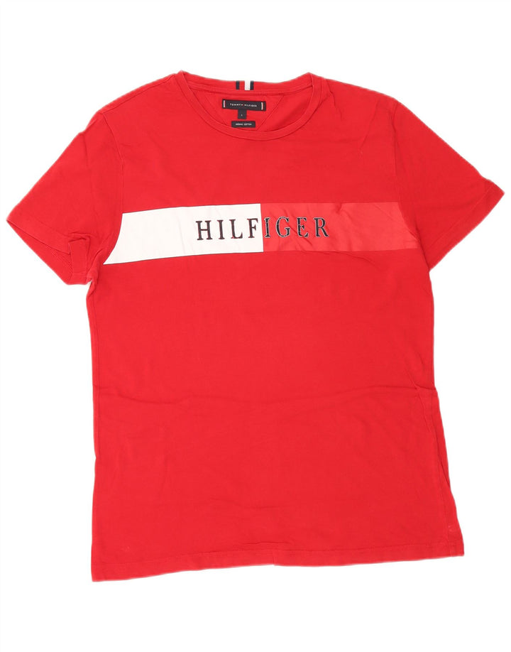 T-shirt grafica da uomo Tommy Hilfiger Top grande in cotone color block rosso