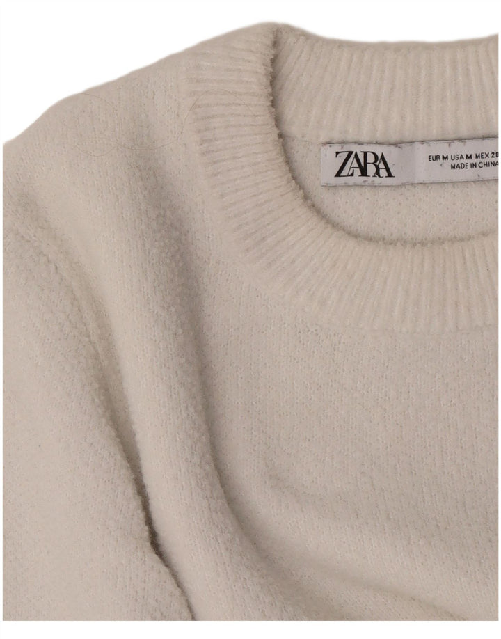 Maglione corto girocollo da donna Zara UK 12 bianco medio