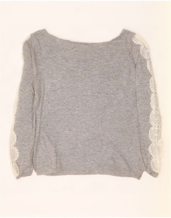 Zara Womens Boat Neck Jumper Sweater UK 14 Medium Grey Flecked