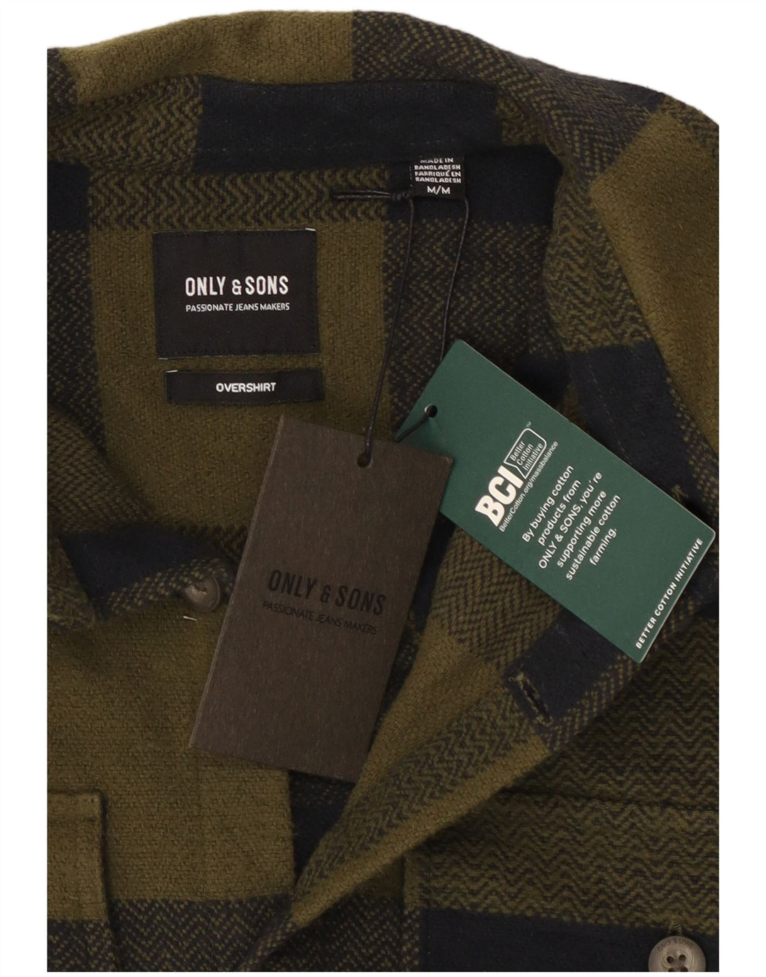 Only & Sons Camicia da uomo in flanella con motivo a quadri kaki medio