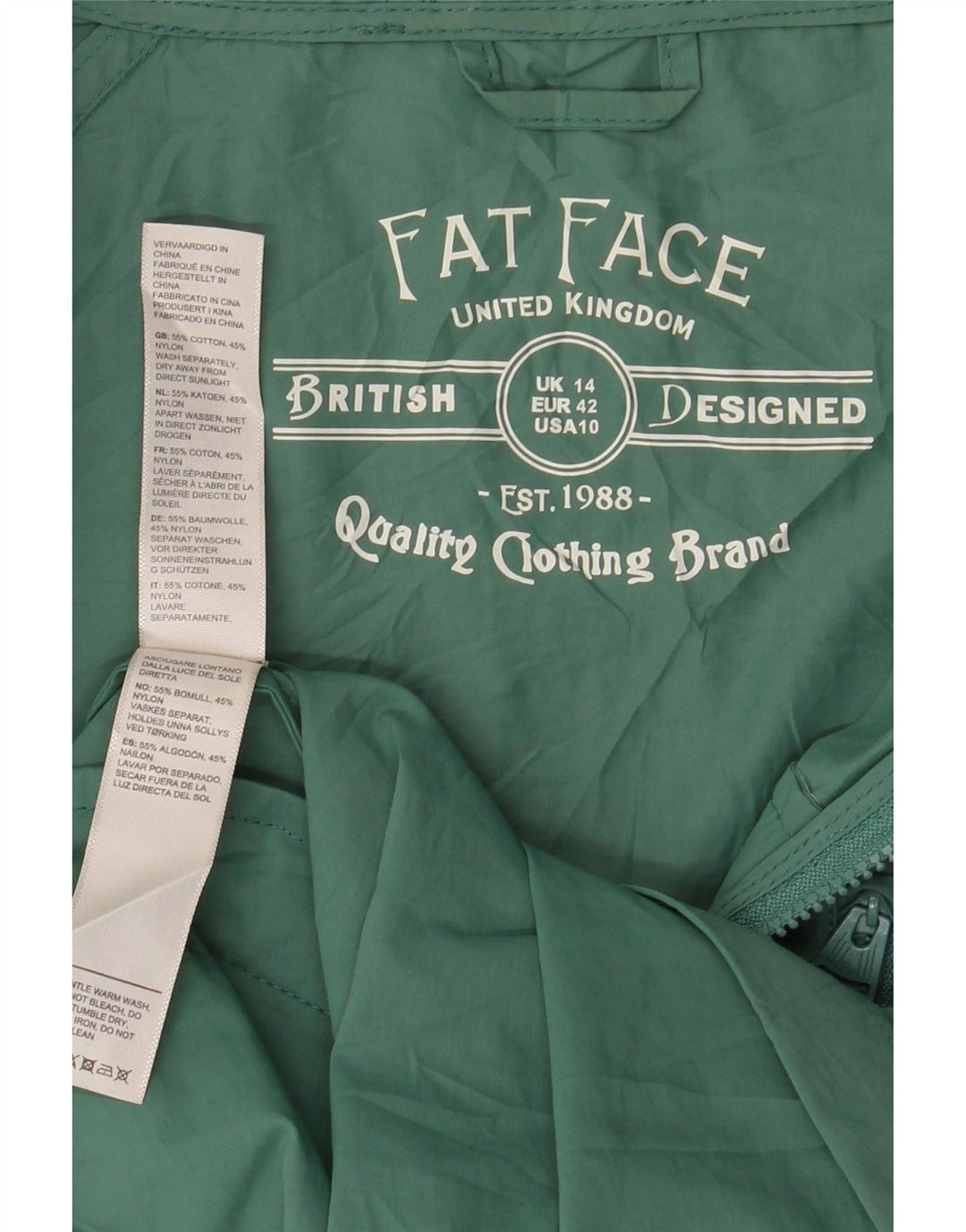 Giacca Parka con cappuccio da donna Fat Face UK 14 Large Verde Cotone