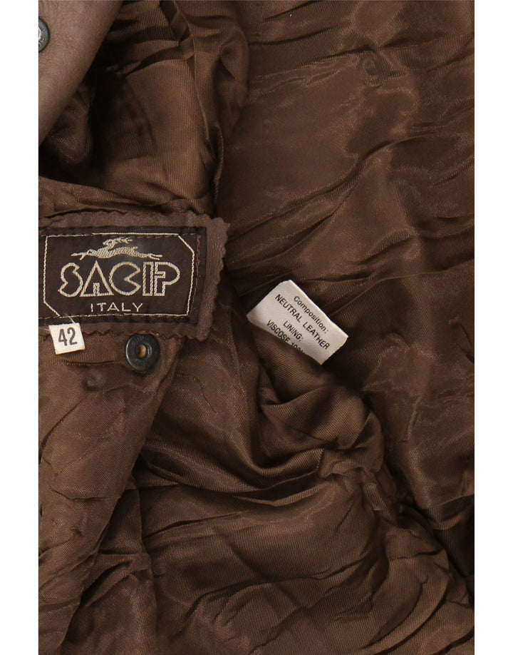 VINTAGE Womens Oversized Leather Coat IT 42 Medium Brown Leather