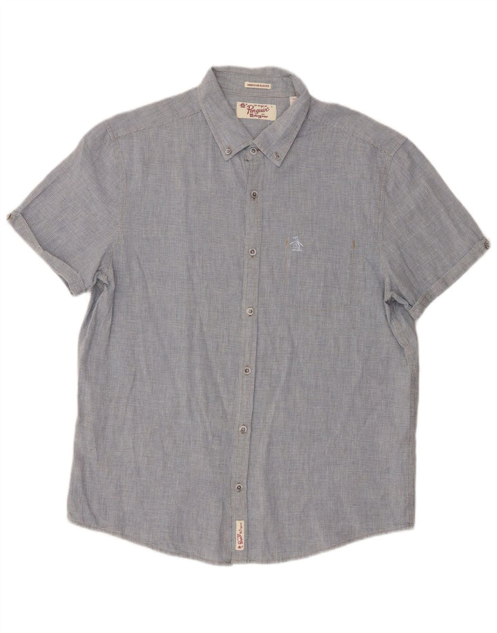 Penguin Heritage Camicia da uomo a maniche corte slim fit grande blu