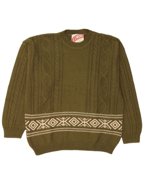 Maglione maglione girocollo da uomo Lemon XL lana Fair Isle kaki