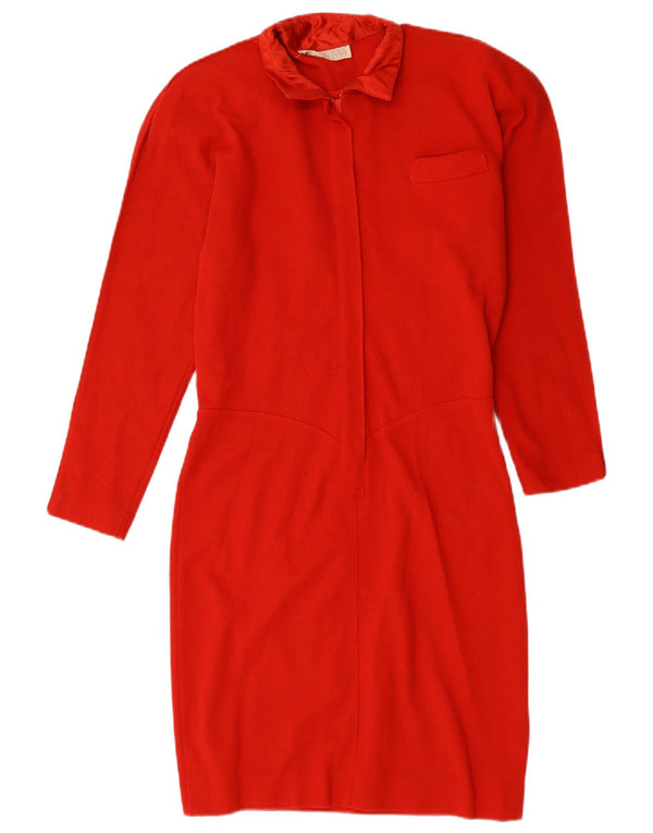 Abito tubino vintage a maniche lunghe da donna UK 14 rosso medio