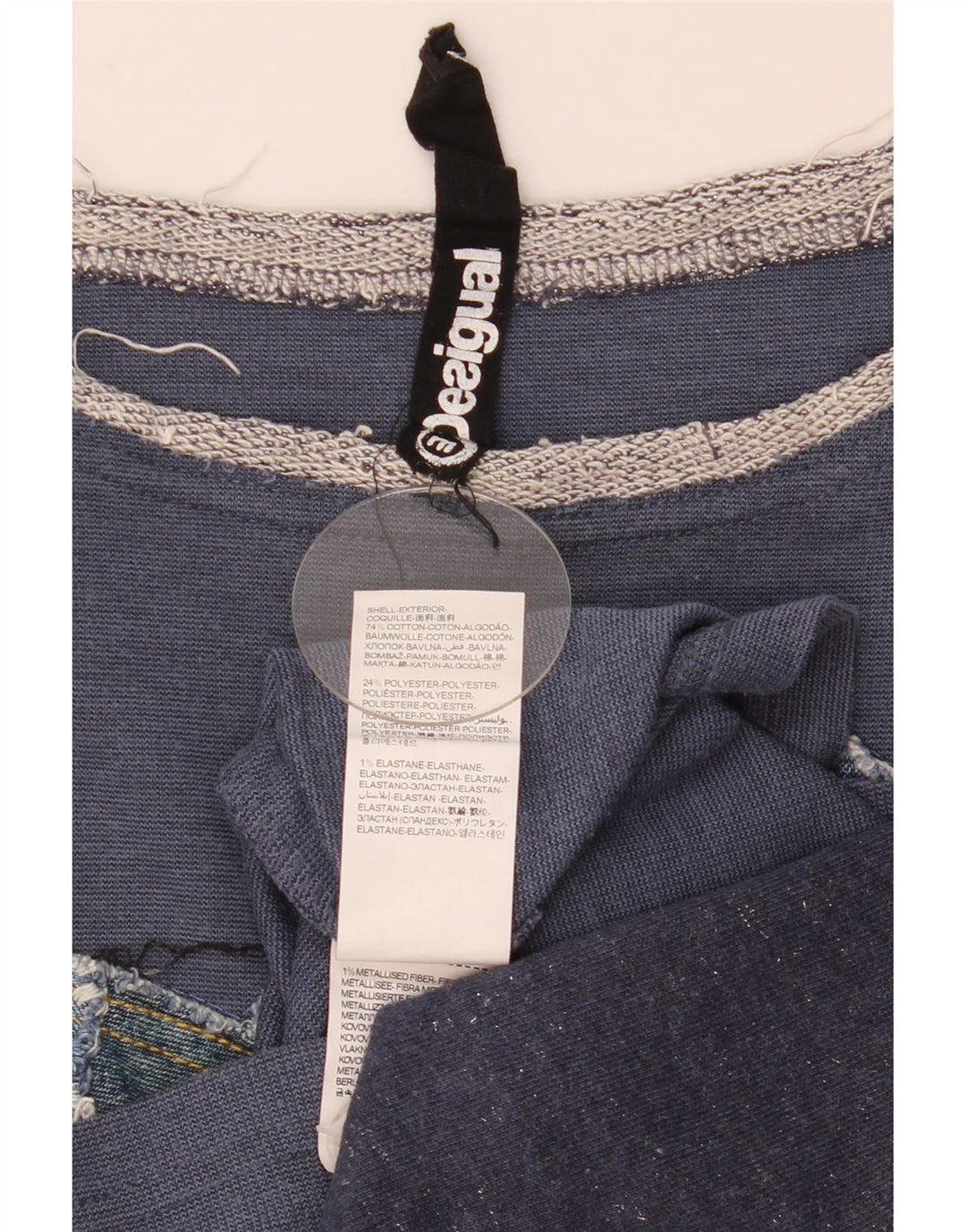 Desigual Donna Graphic Top Manica 3/4 UK 14 Patchwork Medio Blu Navy