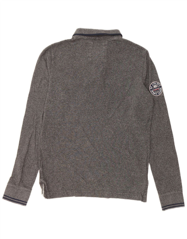 Polo da uomo a maniche lunghe con grafica classica Superdry in cotone grigio medio