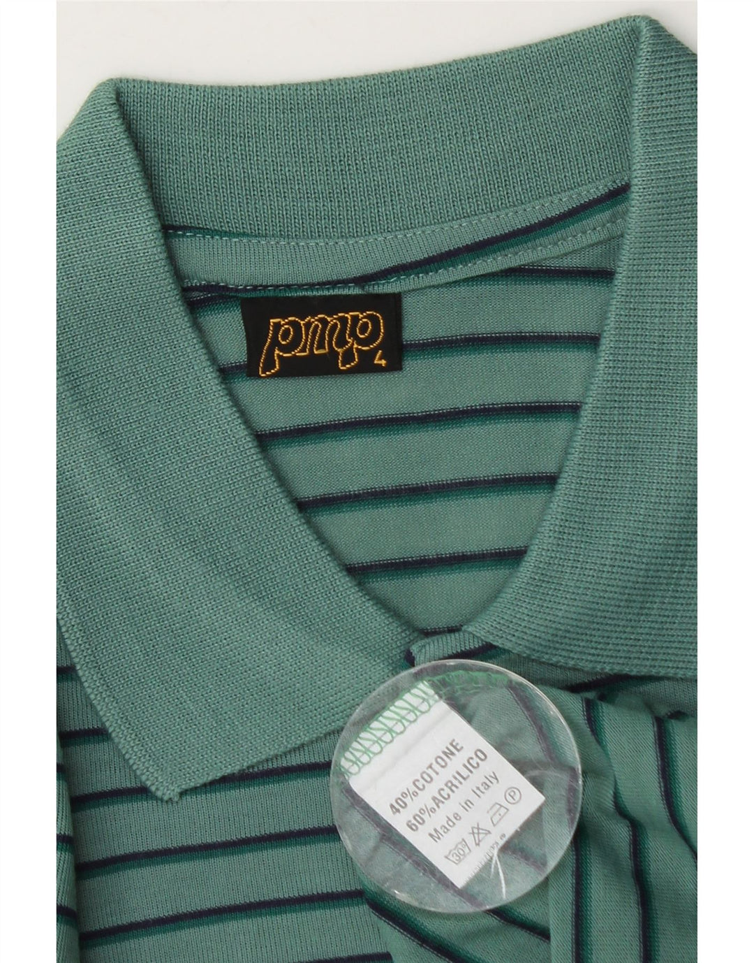 Polo vintage da uomo in cotone a righe verde medio