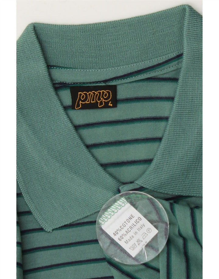 Polo vintage da uomo in cotone a righe verde medio