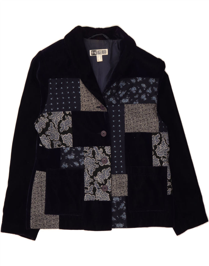 TOGETHER Womens 4 Button Blazer Jacket UK 12 Medium Navy Blue Patchwork Vintage Together and Second-Hand Together from Messina Hembry 
