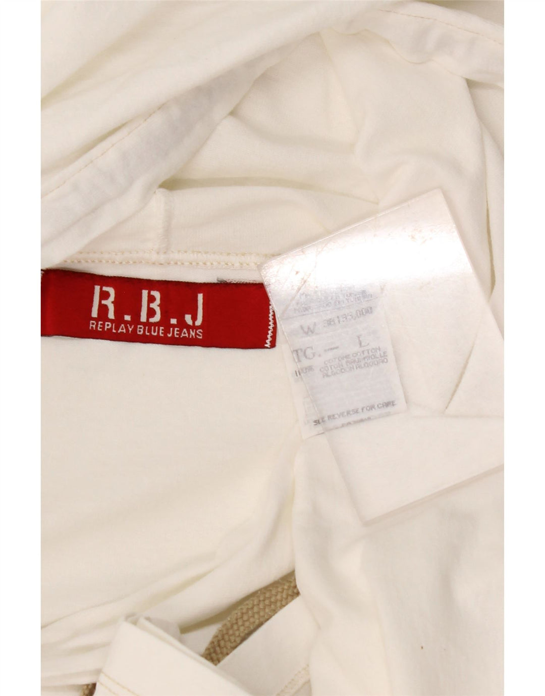 REPLAY Top grafico da donna con cappuccio manica lunga UK 14 grande cotone bianco