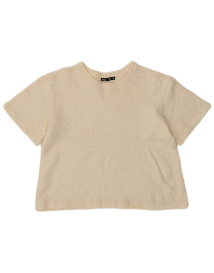 T-shirt corta da donna Zara UK 10 piccola bianco sporco