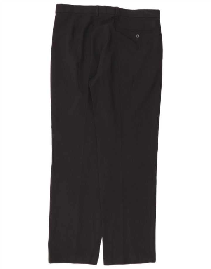 Pantaloni da abito dritti da uomo Marks & Spencer W36 L33 poliestere blu navy