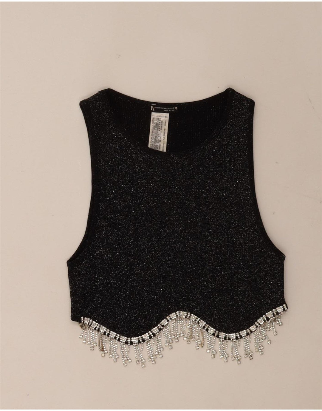 Top corto senza maniche da donna Zara UK 4 XS poliestere chiazzato nero