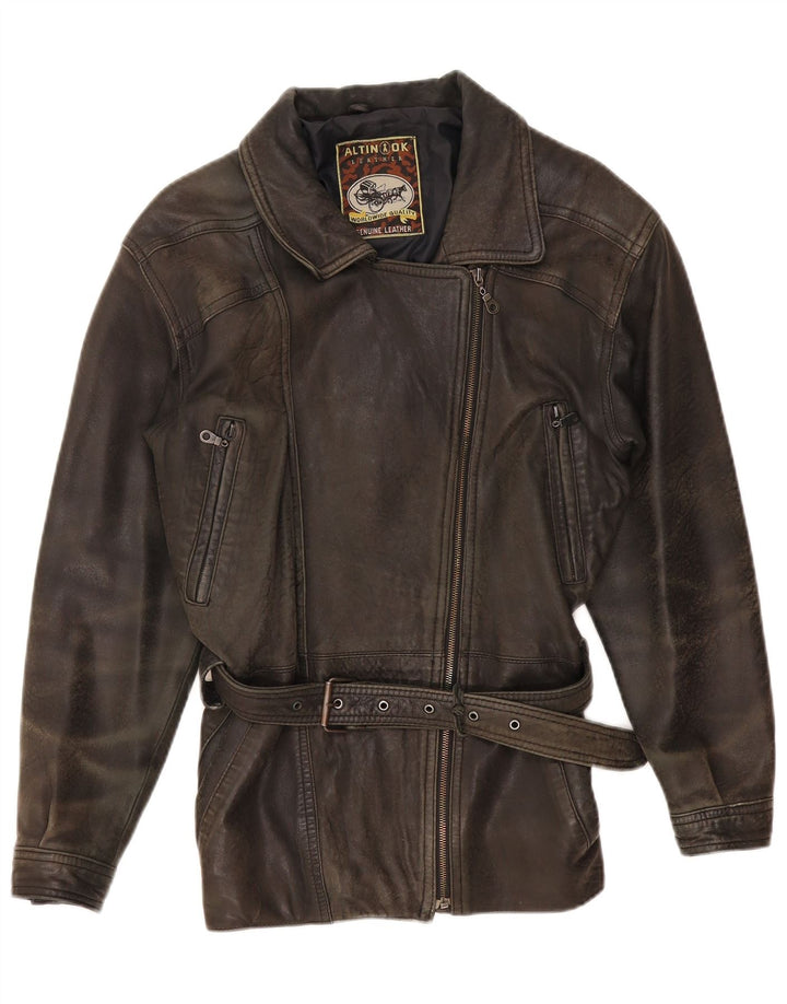 Giacca da motociclista oversize in pelle da donna vintage UK 10 Piccola pelle marrone