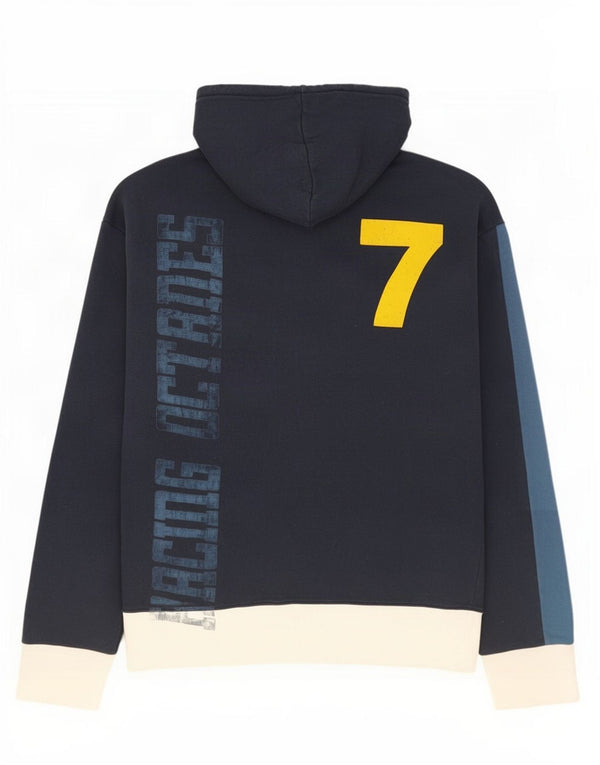 Felpa con cappuccio grafica da uomo Energie, grande, in cotone color block blu navy
