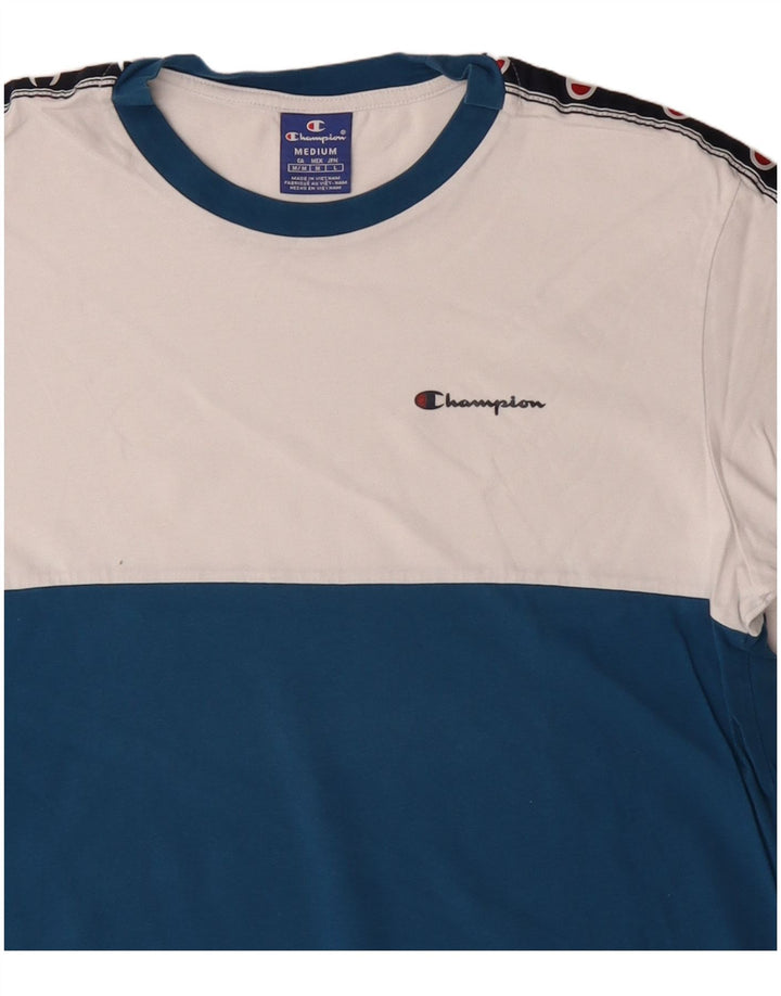 T-shirt grafica da uomo Champion Top in cotone color block blu medio
