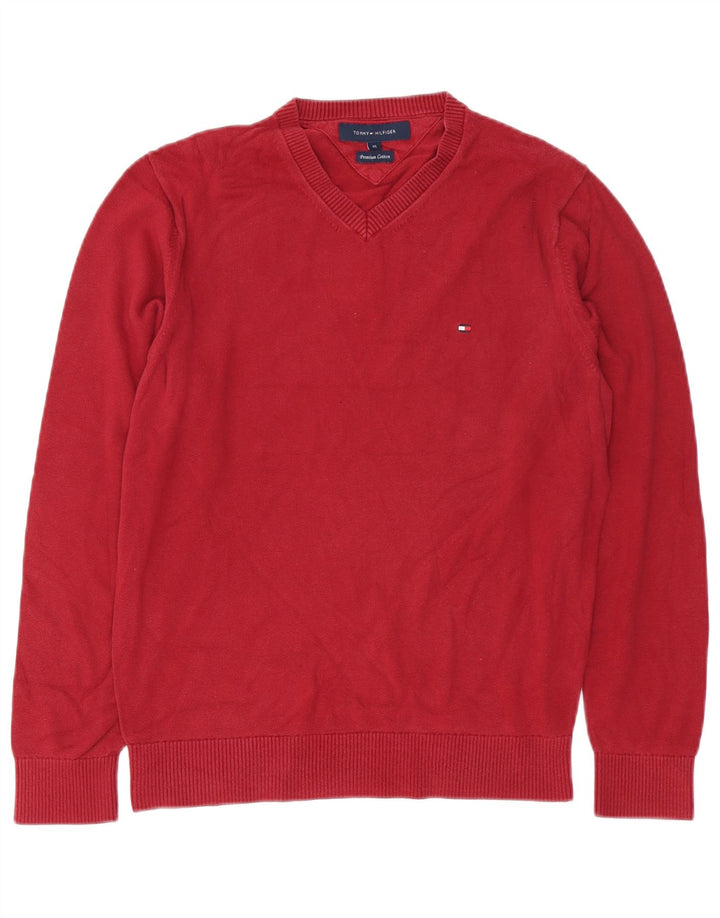 TOMMY HILFIGER Maglione da uomo con scollo a V in cotone rosso medio